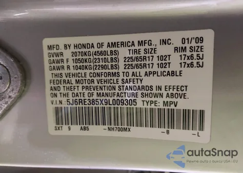 2009 Honda Cr-V Ex from USA, damaged, VIN 5J6RE385X9L009305